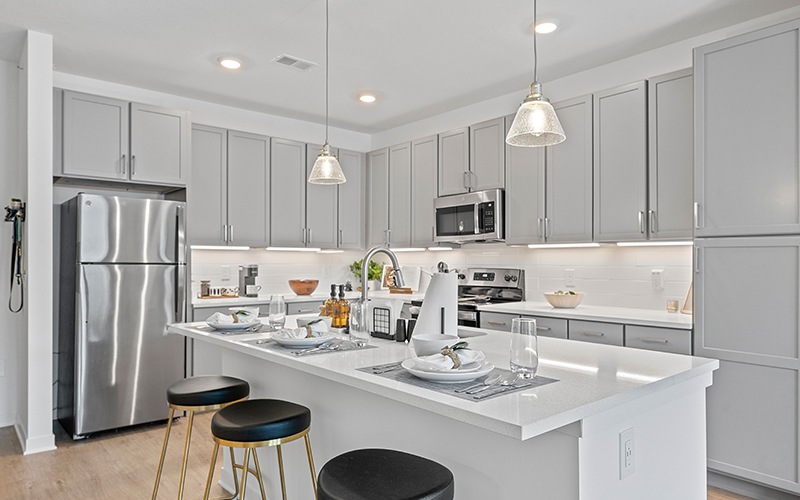 kitchen with large island and seating